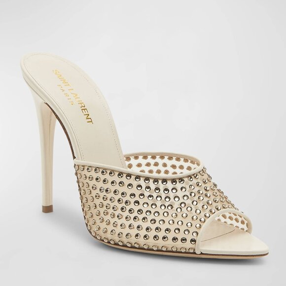 SAINT LAURENT Gippy Crystal Mesh Stiletto Mules Color Nude & Crystal 40 - Picture 1 of 16
